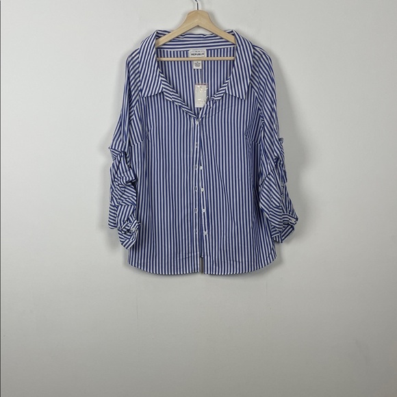 For The Republic Classy Nautical Blue and White Striped Size M Button Down Shirt - Picture 2 of 9